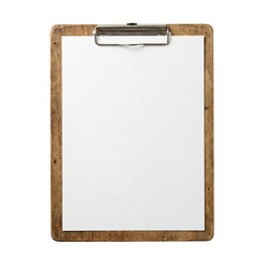 Rustic vintage wooden clipboard with blank white paper
