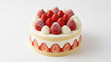 Strawberry Fresh Cream Cake On White Background