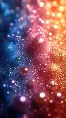 Fototapeta premium A vibrant abstract background features a dense cluster of bokeh lights in blue, pink, and orange, creating a sense of depth.