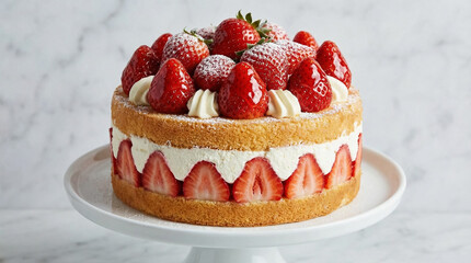 Strawberry Fresh Cream Cake On White Stand