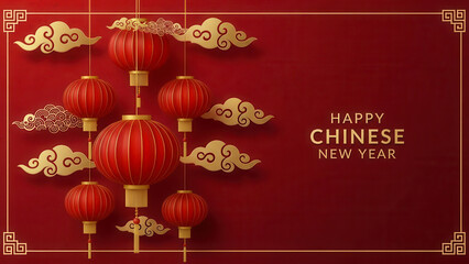 Happy chinese new year celebration with red lanterns