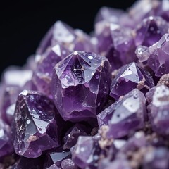 Macro Close-up of Natural Purple Amethyst Crystal Clusters for Luxury Jewelry and Healing Concept Background