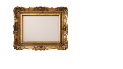 Ornate vintage gold picture frame with decorative baroque details classic empty artwork display isolated on white background