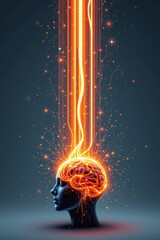 Digital illustration of a glowing brain radiating vibrant energy a symbolic expression of thought, emotion, and cognitive awakening.