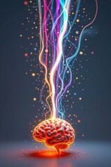 a portrait oriented creative concept showing a glowing abstract brain positioned low in the composition