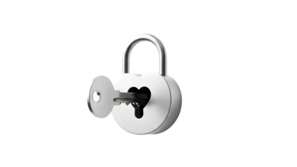 Open padlock with key isolated on transparent background