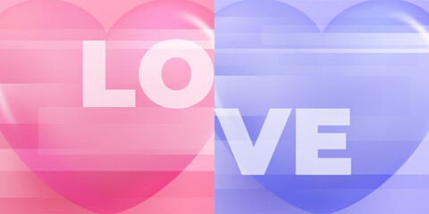 Love banner. Pink and blue heart. Soft color gradients. Graphic design for wedding invitations and Happy Valentine's Day holiday greetings. Vector illustration.