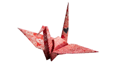 Pink origami crane isolated on transparent background