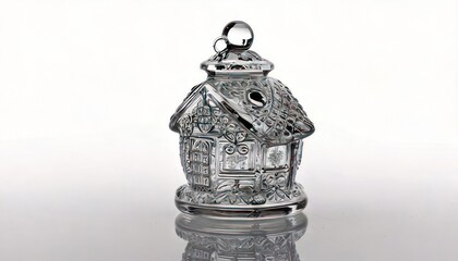Obraz premium Intricate Glass House Ornament with Detailed Facade and Decorative Elements.