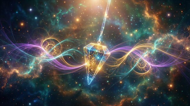 Spiritual Pendulum Divination for Dowsing and Energy Healing on Mystical Background