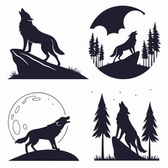 Wolf silhouettes in nature