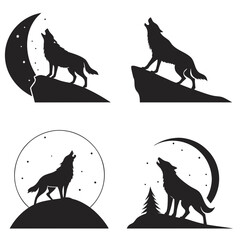 Wolf silhouettes under the moon
