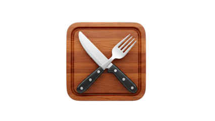 Knife and Fork on Wooden Cutting Board Icon