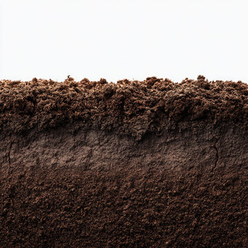 Rich dark soil texture with natural layers isolated white