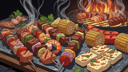 shish kebab on the grill