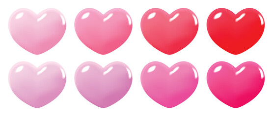3D set of heart icons. Love symbol decoration. Gradient heart shape vector illustration.
