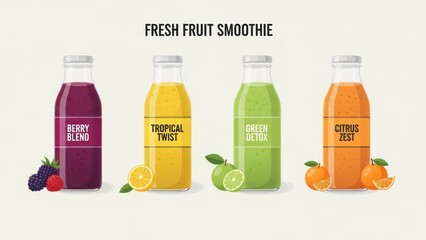 bottle of juice and fruits