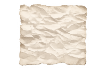 Crumpled paper texture with torn, burnt edges creating a vintage background, isolated on a transparent background