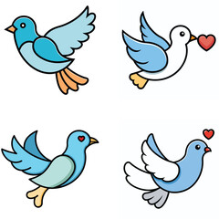 Fototapeta premium Dove with heart symbol, flat colorful icon
