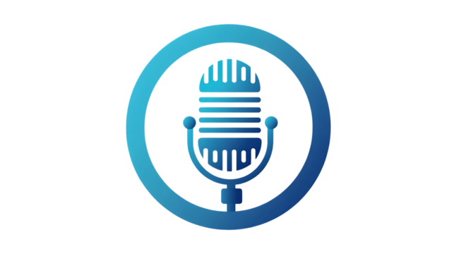 Gradient blue microphone icon in a circle on transparent background - Powered by Adobe