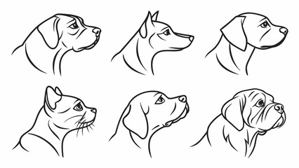 Diverse collection of dog and cat head outlines in profile