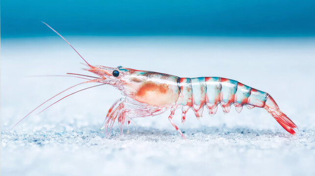 Mysis stage Vannamei shrimp under microscope showing intricate details, aquatic life for aquaculture and research