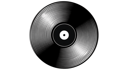 Vinyl record with white lines and circular patterns on transparent background