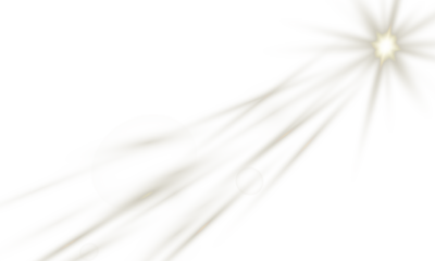 Minimalist white sun with sharp rays and radiant light flares. Transparent sunlight lens flare effect on transparent background. PNG.