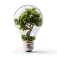 Green tree inside light bulb symbolizes eco friendly energy