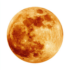 Full orange moon with detailed surface isolated on white background