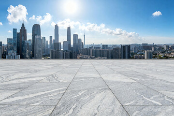 Urban Skyline with Marble Floor and Modern Skyscrapers