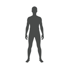 A silhouetted human figure standing frontally showcasing a generic body shape