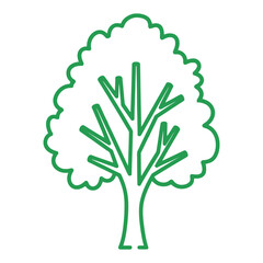 A simple green illustration of a tree with a rounded crown shape