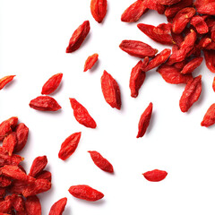 Dried goji berry scattered on white background