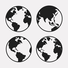 Obraz premium earth globe collection. set of black earth globes, isolated on transparent background 