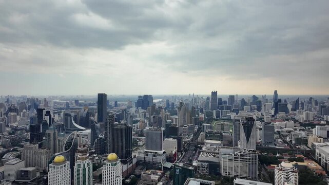 Camera footage of modern city skyline on clear day	
