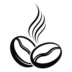 A simple black and white illustration of coffee beans and rising steam