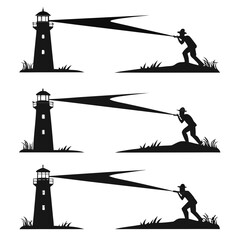 Lighthouse silhouette with beam
