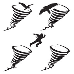 Illustration of tornadoes and a person running