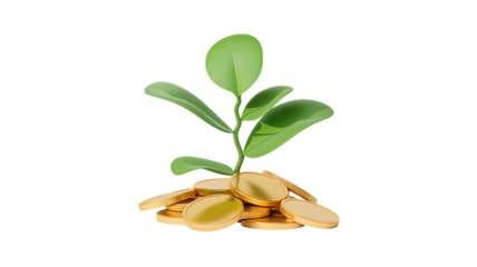 Pile of coins with a growing plant inspires money habits