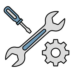 Screwdriver wrench and gear illustration representing tools and mechanical concepts