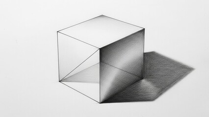 Pencil Drawing of a Cube with Realistic Shadow and Shading
