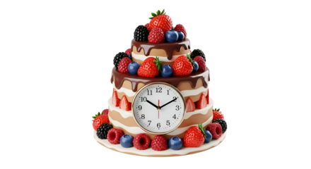 Layered Cake with Berries and Clock Face.
