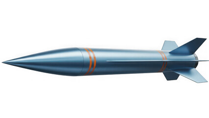 Sleek blue missile with orange accents isolated on transparent background