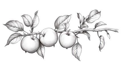 Apple branch illustration on transparent background