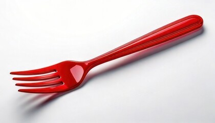 Vibrant Red Plastic Fork Isolated on a Clean White Background for Culinary Concepts.