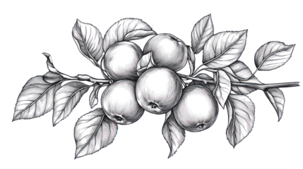 Apple branch illustration on transparent background