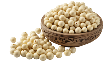 White lotus seeds in wooden bowl isolated on white

