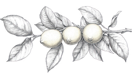 Lemons on branch, transparent background