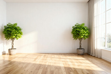 Bright Empty Modern Room with Potted Plants